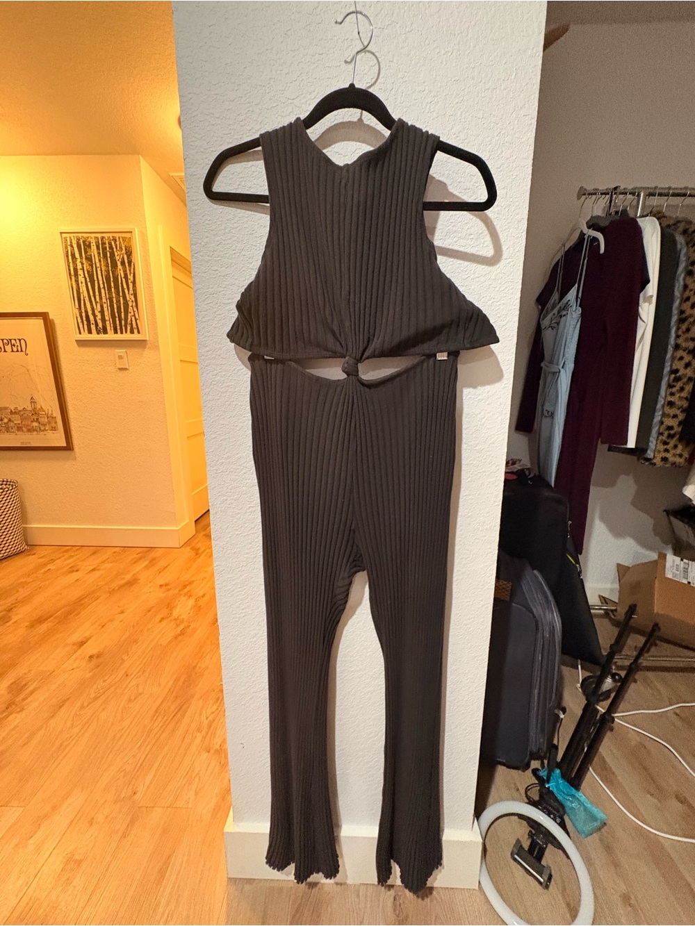 SPIRITUAL GANGSTER Sleeveless Ribbed Cutout Jumpsuit - Black